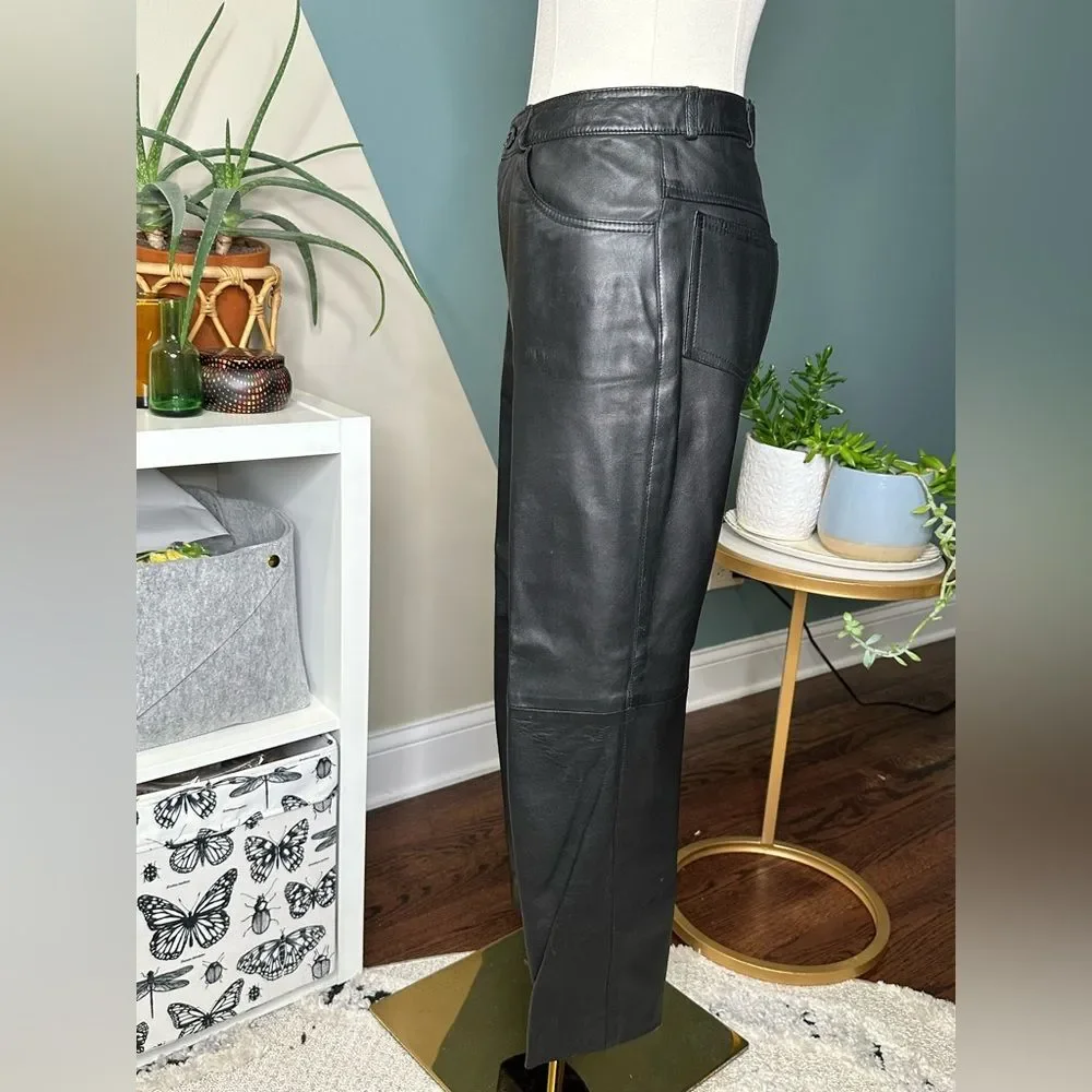 Vintage 90s Maglia Black Leather Pants High-Waisted Straight-Leg USA Made Sz 8 - Picture 2 of 11